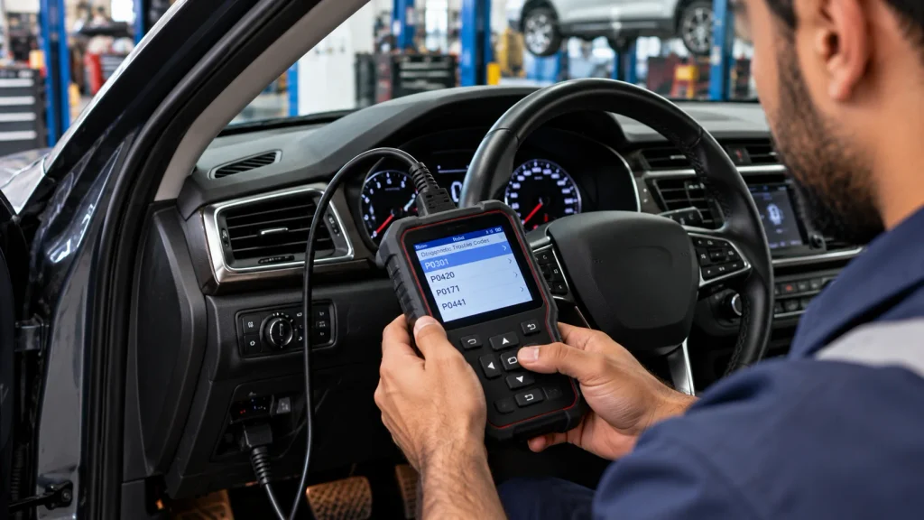 OBD-II scanner used to read car diagnostic fault codes.